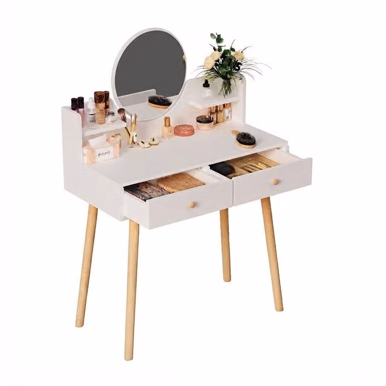 Tavolo da toeletta con specchio Toeletta da trucco con specchio grande bianco e cassetti, stile loft, truccobianco grande con cassetti loft 80 cm