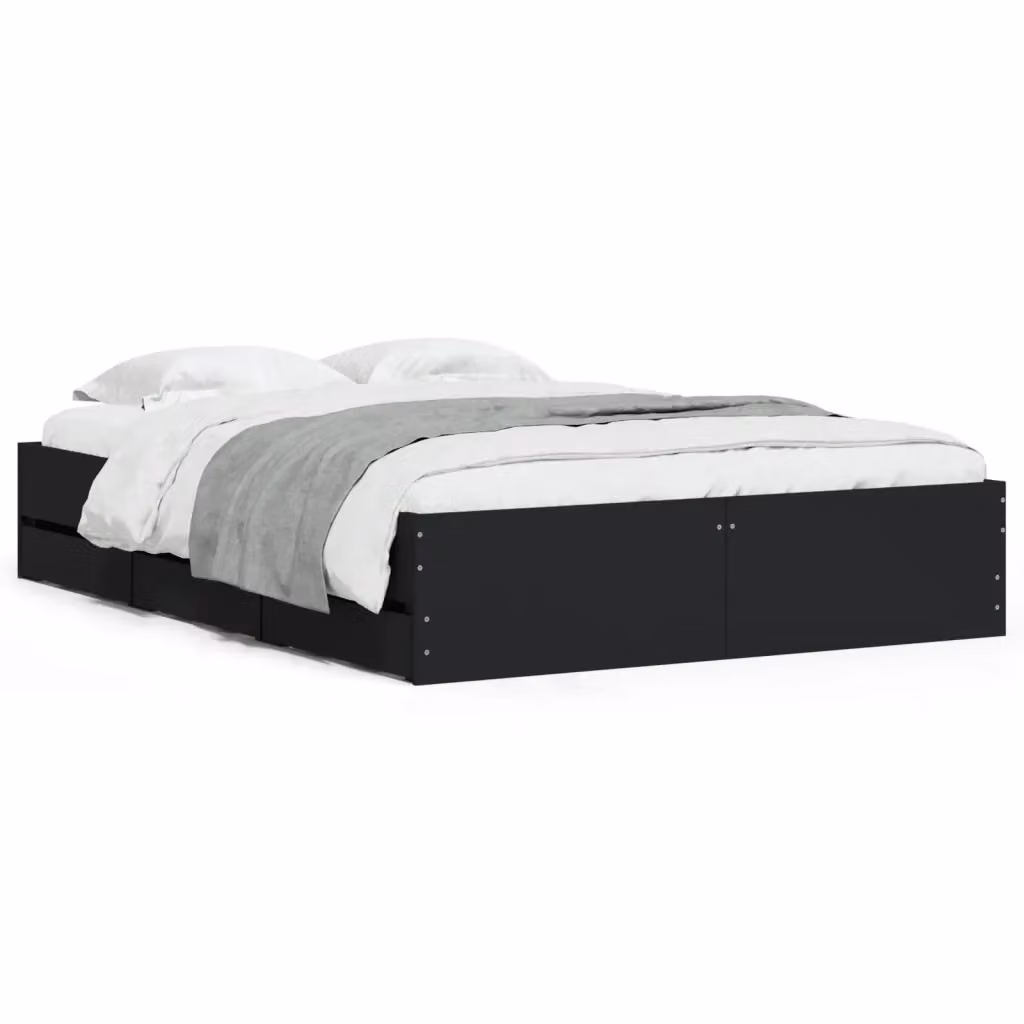 vidaXL Giroletto Moderno con Cassetti in Legno Nero L/P/H: 120 x 200 x 33 cm – 2