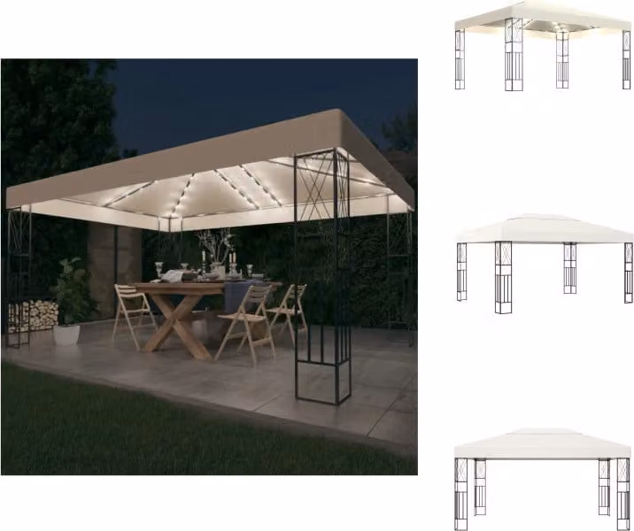 vidaXL Gazebo con ghirlanda luminosa a LED 3x4 m in tessuto color crema - Gazebo e tendoni per feste