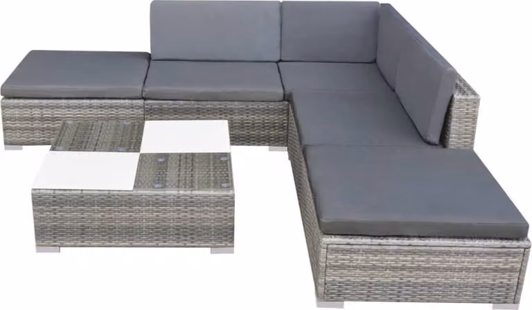 Set Divani da Giardino 6 pz con Cuscini in Polyrattan Grigio