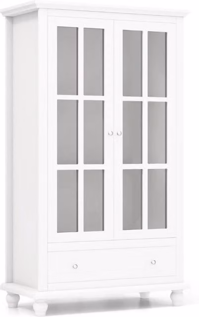 Mobile libreria con ante in vetro temperato ripiano regolabile cassetto, Vetrinetta espositiva alta 139cm Bianco