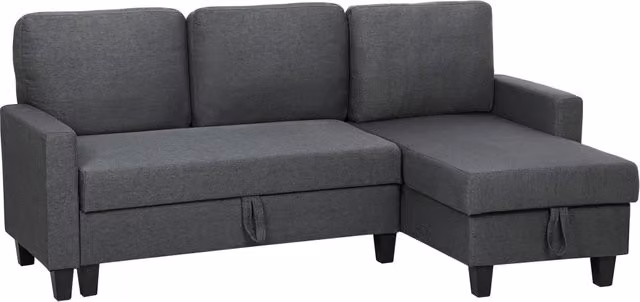 Divano letto 3 posti con chaise longue e contenitore ¨C Xylo ¨C Tessuto effetto lino grigio 197x129x85 cm