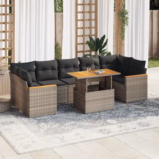 Set Divano da Giardino 8pz con Cuscini Grigio Polyrattan Acacia 3327462