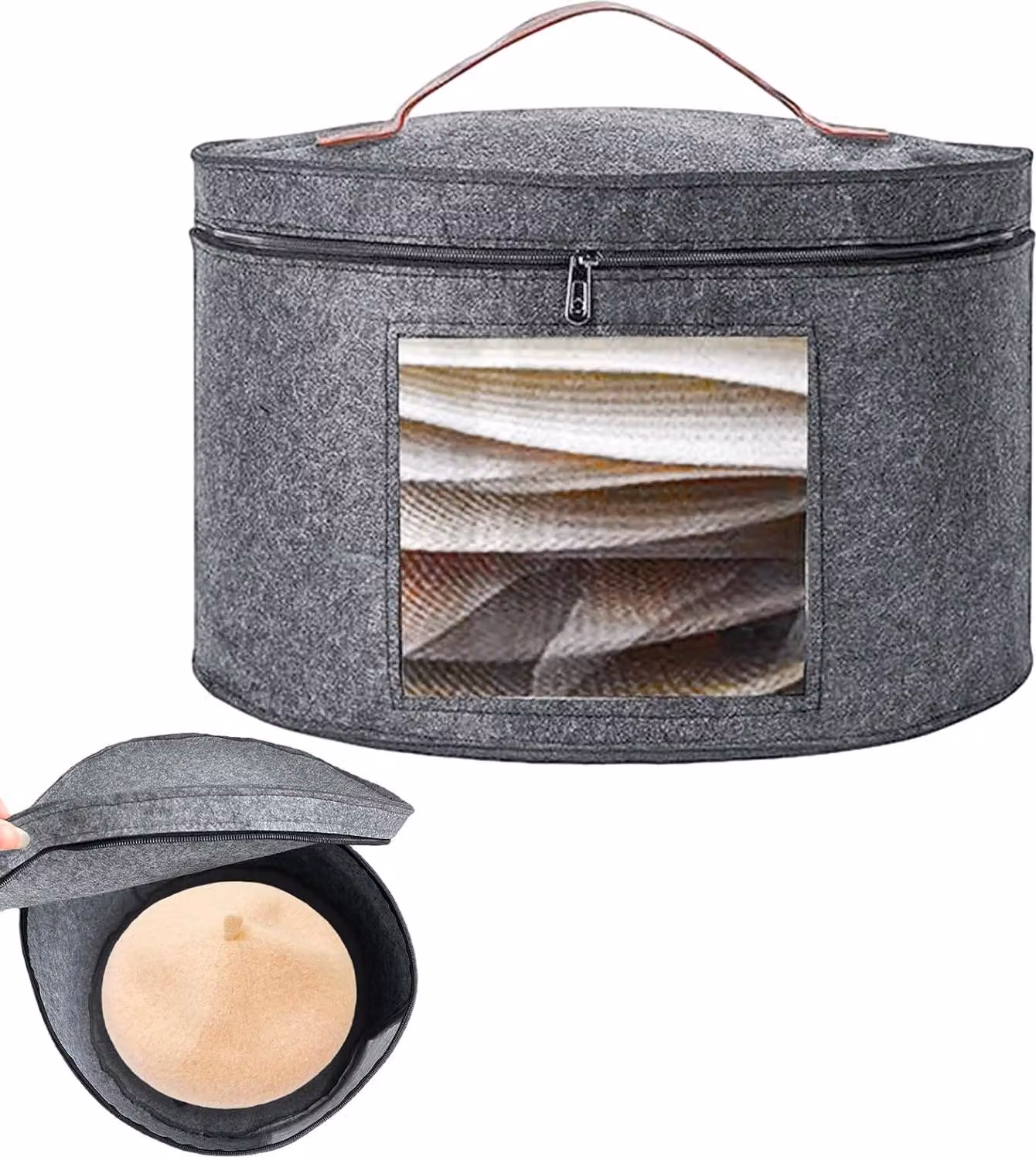 Contenitore cilindrico pieghevole per cappelli, dimensioni 42 x 25 cm, con cerniera e finestra trasparente, ideale per i viaggi