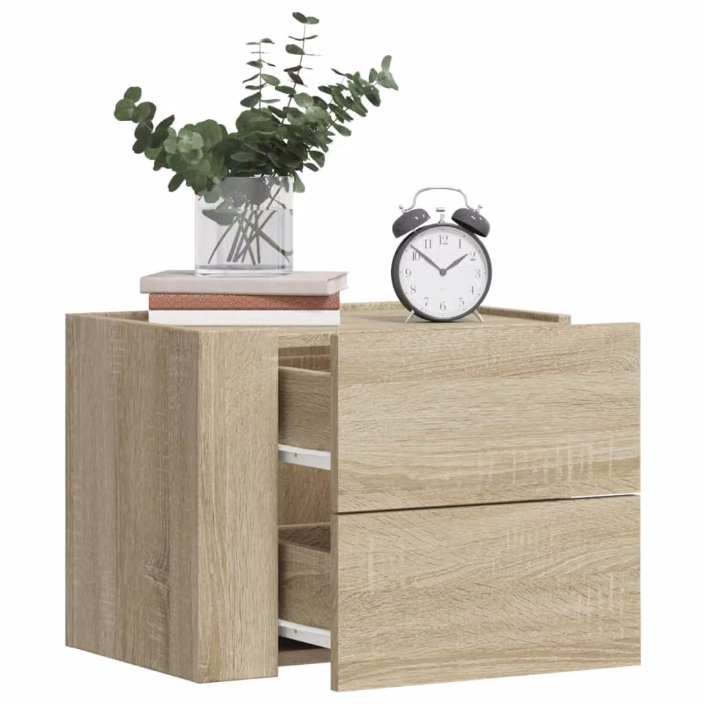 Set di 2 comodini da muro vidaXL in stile moderno, colore Rovere Sonoma, L 45 x P 30 x H 35 cm