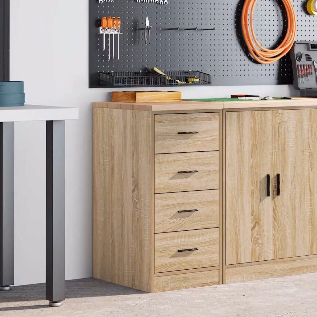 Armadietto da garage vidaXL in legno di pino color rovere sonoma con ante e cassetti, da appendere al muro, L: 40 cm, P: 51 cm, H: 85 cm