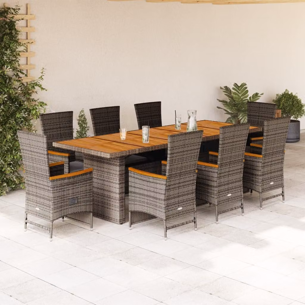 vidaXL Set da Pranzo da Giardino 9 pz in Polyrattan e Legno di Acacia Grigio