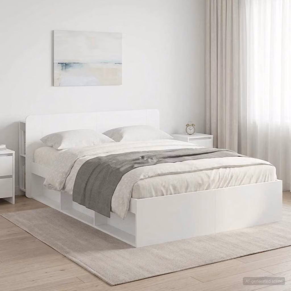vidaXL Letto moderno con contenitore e testiera in legno bianco L/P/H: 200 x 160 x 80 cm