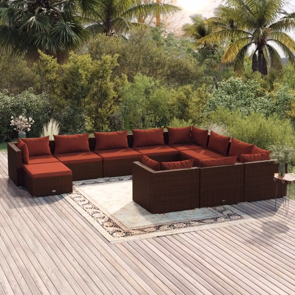Maison Exclusive - Set da giardino da 11 pezzi con cuscini in polyrattan marrone