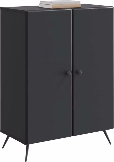 Credenza moderna in legno MDF nero per soggiorno e sala da pranzo L 66 cm x P 34,5 cm x H 90 cm