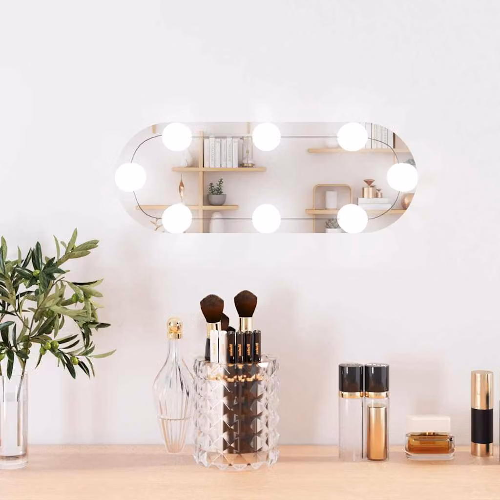 Specchio da parete ovale con luci LED vidaXL in vetro, bianco e argento, L: 40 cm, H: 15 cm