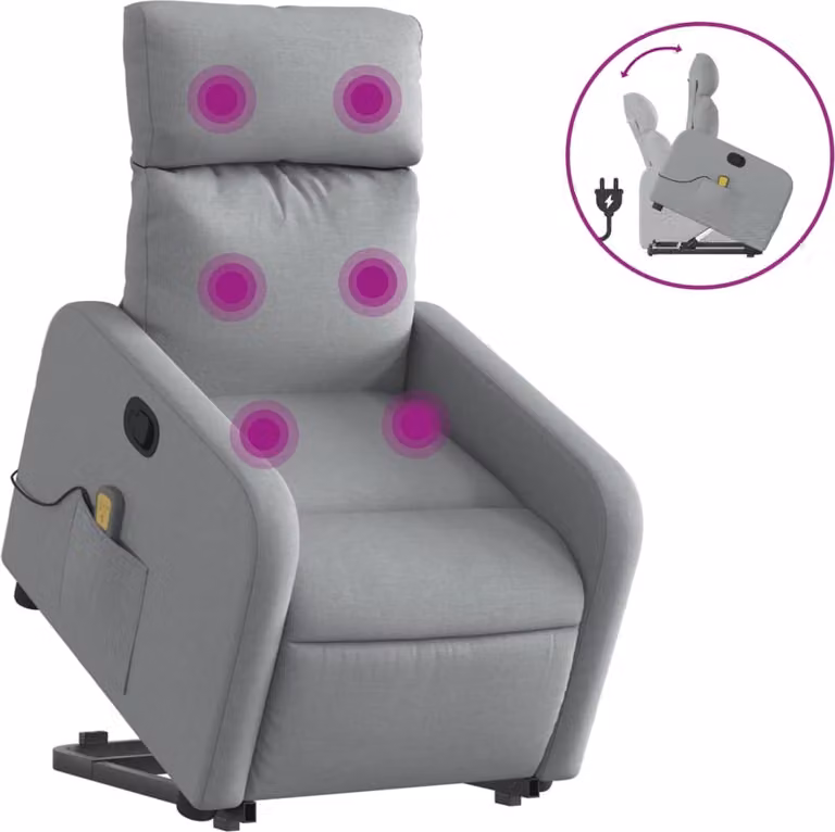 Poltrona Alzapersona Massaggi Reclinabile Grigio Chiaro Tessuto
