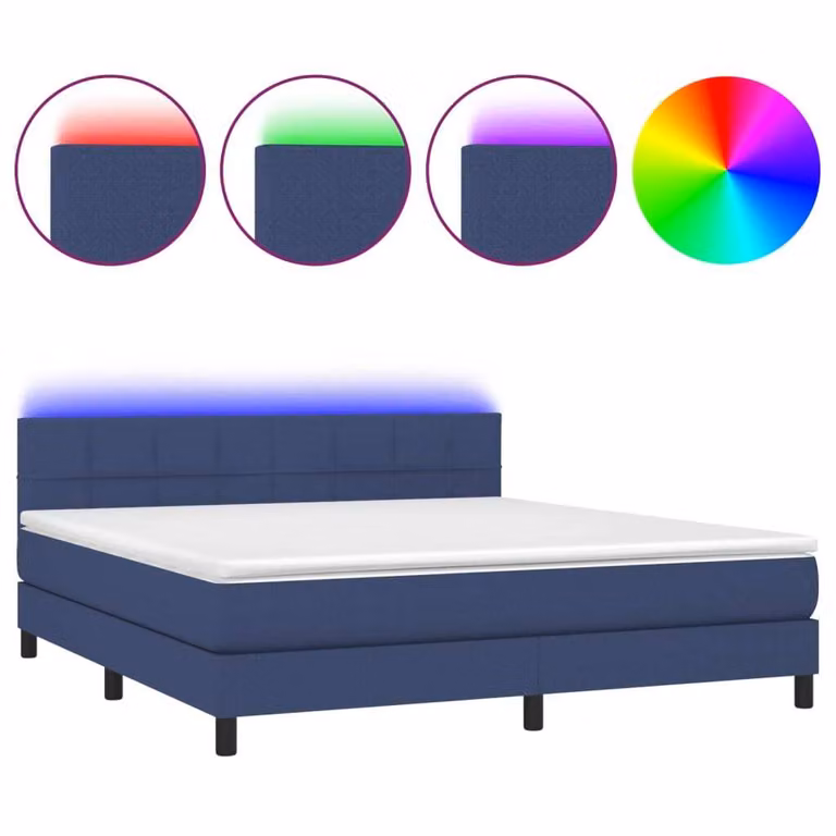 Letto a Molle con Materasso e LED Blu 160x200 cm in Tessuto