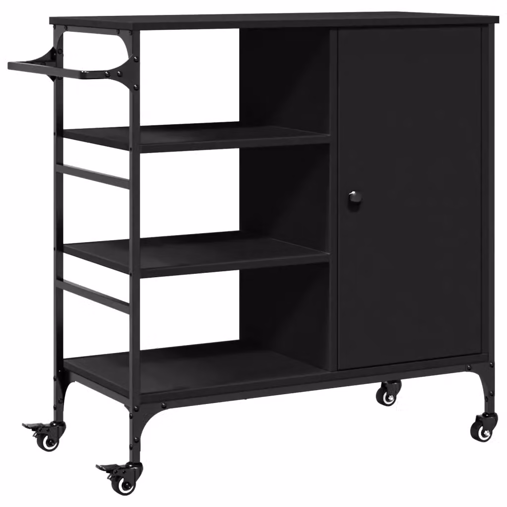Carrello da cucina moderno vidaXL nero in legno e metallo con ruote L: 87,5 cm, P: 38,5 cm, H: 84,5 cm – 2