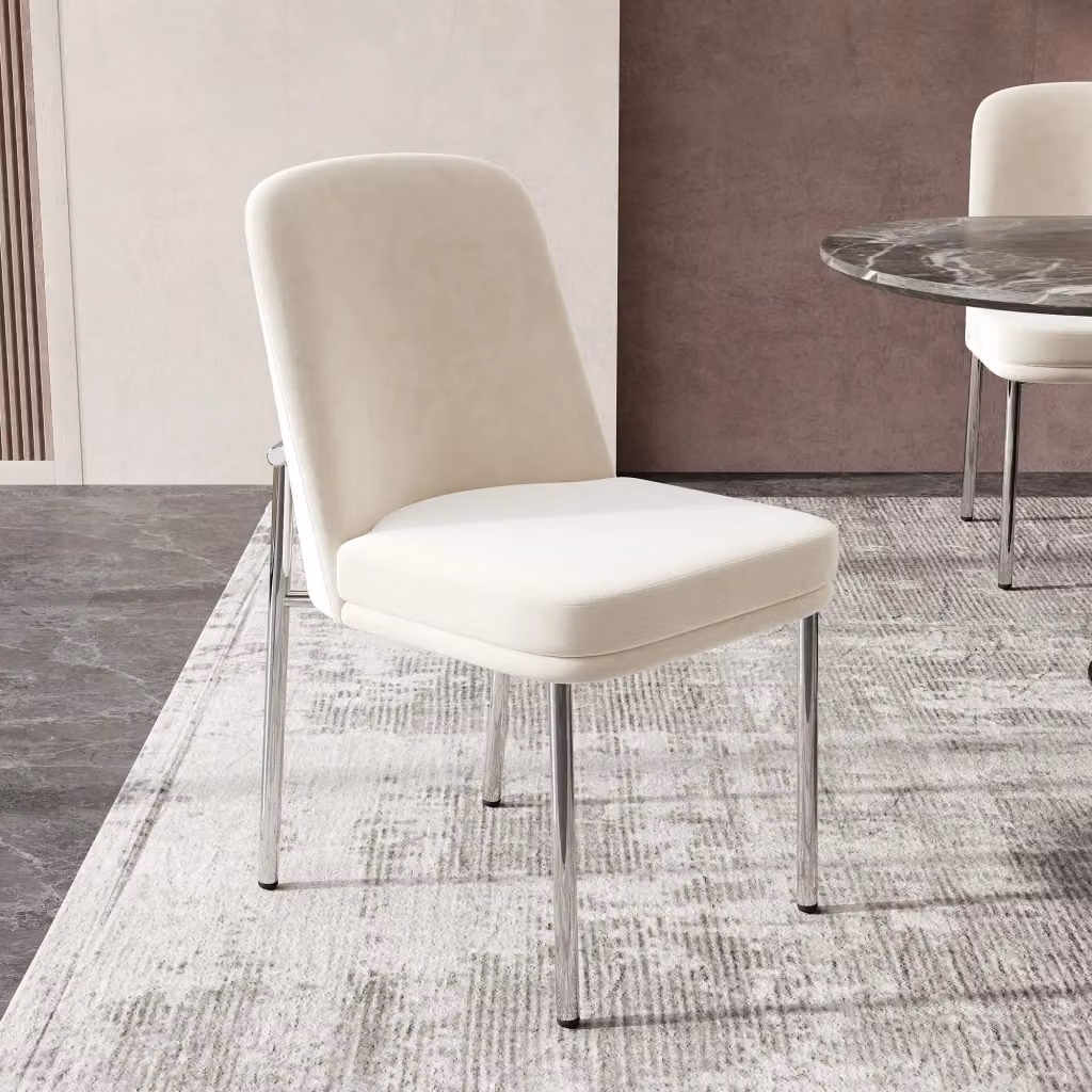 Set di 6 sedie da sala da pranzo WISHDOR in velluto beige con struttura metallica argento lucido – 2