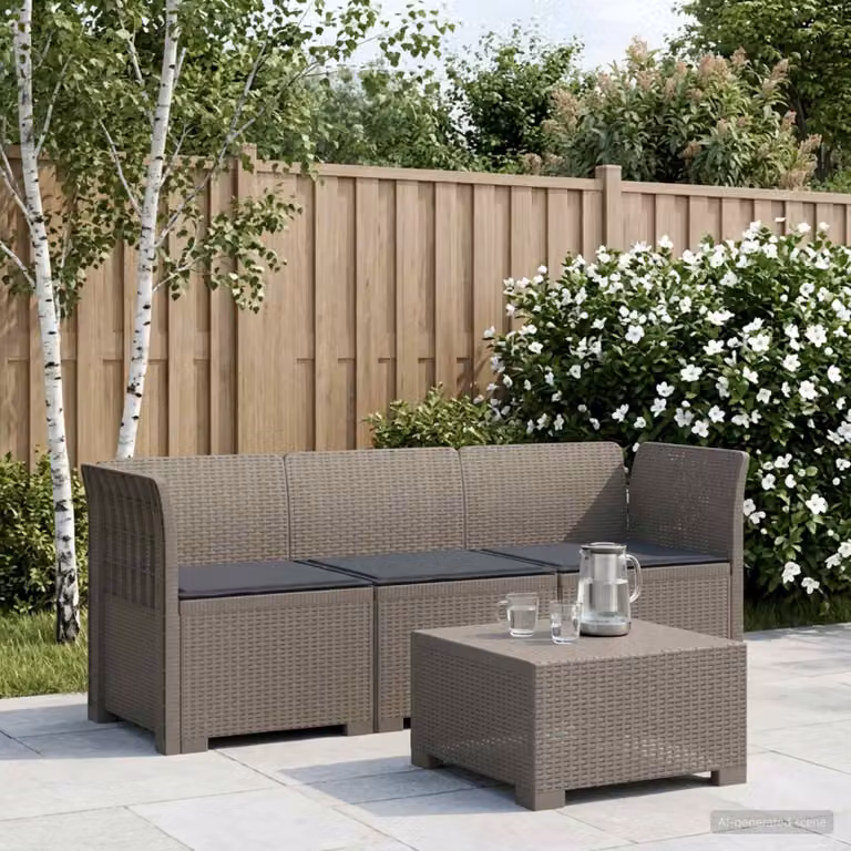 Divano da giardino vidaXL a 3 posti moderno con cuscini rimovibili in look rattan, grigio e marrone