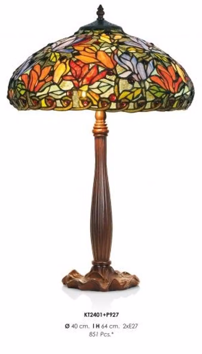Lampada da terra in stile Art Nouveau della Casa Padrino, realizzata in vetro colorato, altezza 64 cm, diametro 40 cm