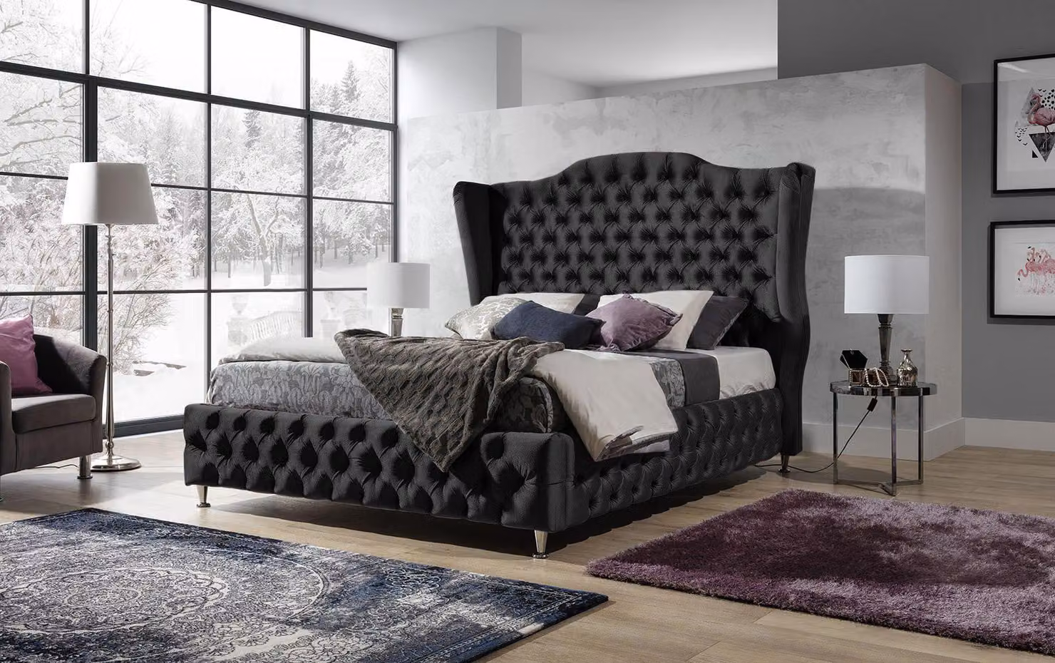 Bett Chesterfield Polsterbett Luxus Schlafzimmer Design Betten Textil Samt