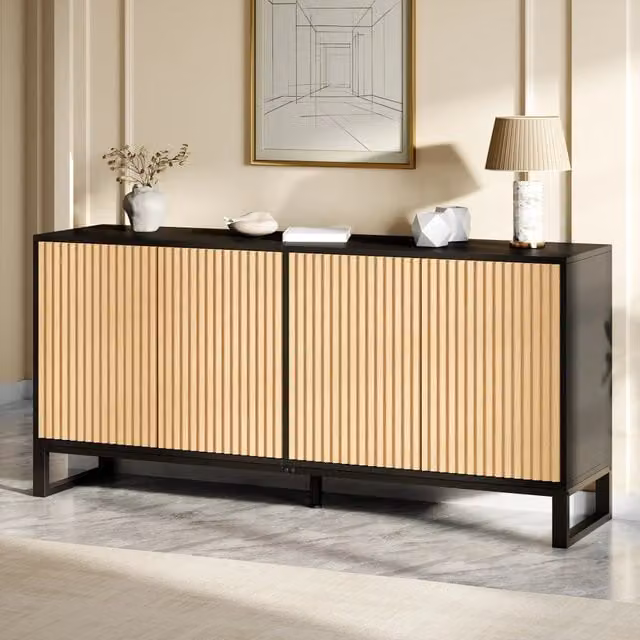 Mobile consolle ingresso 4 ante ¨C Minimal ¨C nero rovere multistrato ripiani regolabili 90x35x120