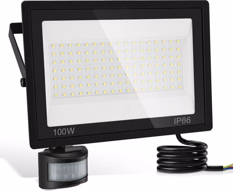 Izrielar Faretto LED con rilevatore di movimento 100W, impermeabile IP66, faretto da giardino, proiettore LED 6000K