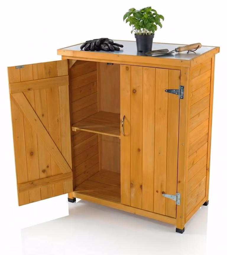 Mucola armadio per attrezzi casetta da giardino armadio da giardino casetta da giardino + 2 porte tavolo per piante armadio multiuso - marrone