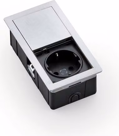 Elemento di presa PLAZA 1 in acciaio inox spazzolato - Presa Schuko 1 con coperchio scorrevole / Prese di corrente