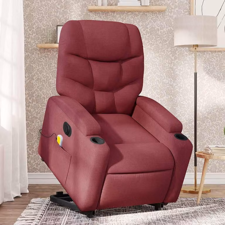 Poltrona Alzapersona Elettrica con Massaggio vidaXL in Tessuto Rosso