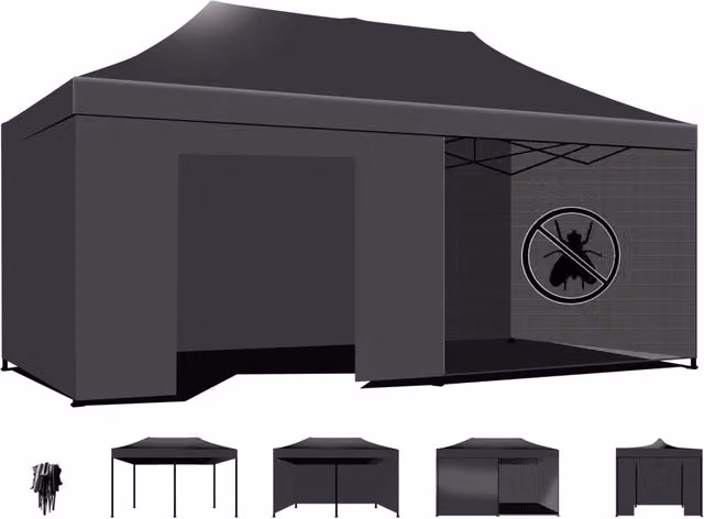 Tenda / Gazebo Per Giardino 3X6 Impermeabile Tendone Pieghevole Per Fiere E Mercati Colore Nero