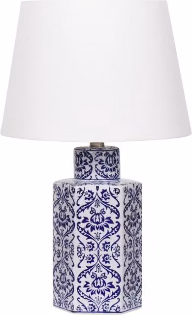 Lampada da tavolo classica BELIANI con base in ceramica e paralume in tessuto, bianco e blu, Altezza: 53 cm