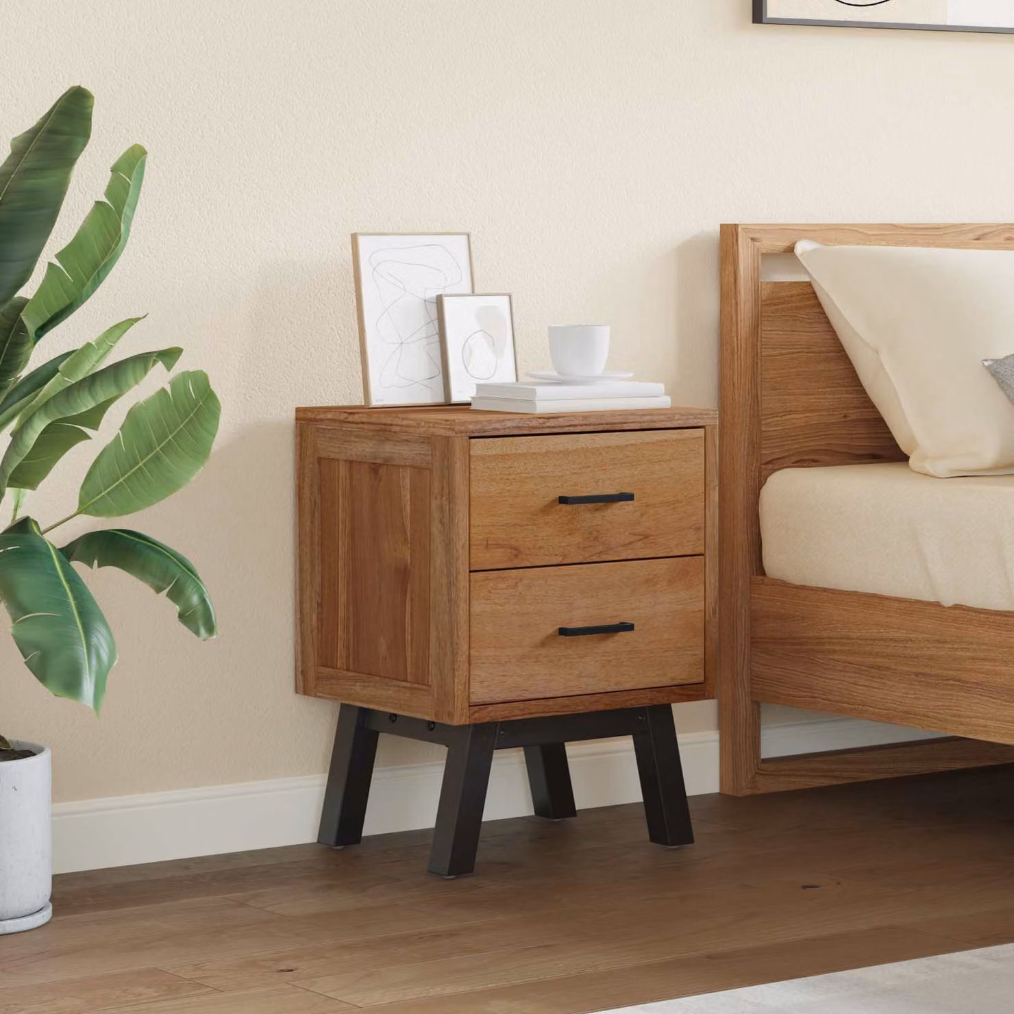 Comodino vidaXL in legno di teak naturale marrone, stile moderno, L 40 cm x P 35 cm x H 55 cm