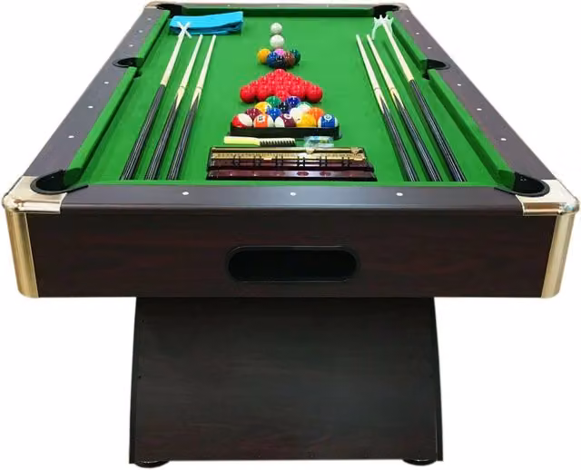 Tavolo da biliardo moderno Simbashopping in legno con accessori, colore marrone e verde, L: 240 cm, P: 137 cm, H: 80 cm – 1