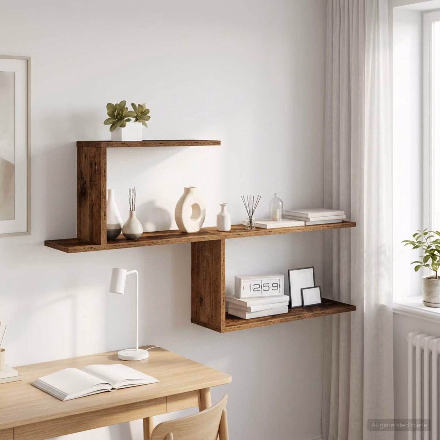 Scaffale da parete vidaXL in legno color marrone, L: 122 cm, P: 18 cm, H: 60 cm
