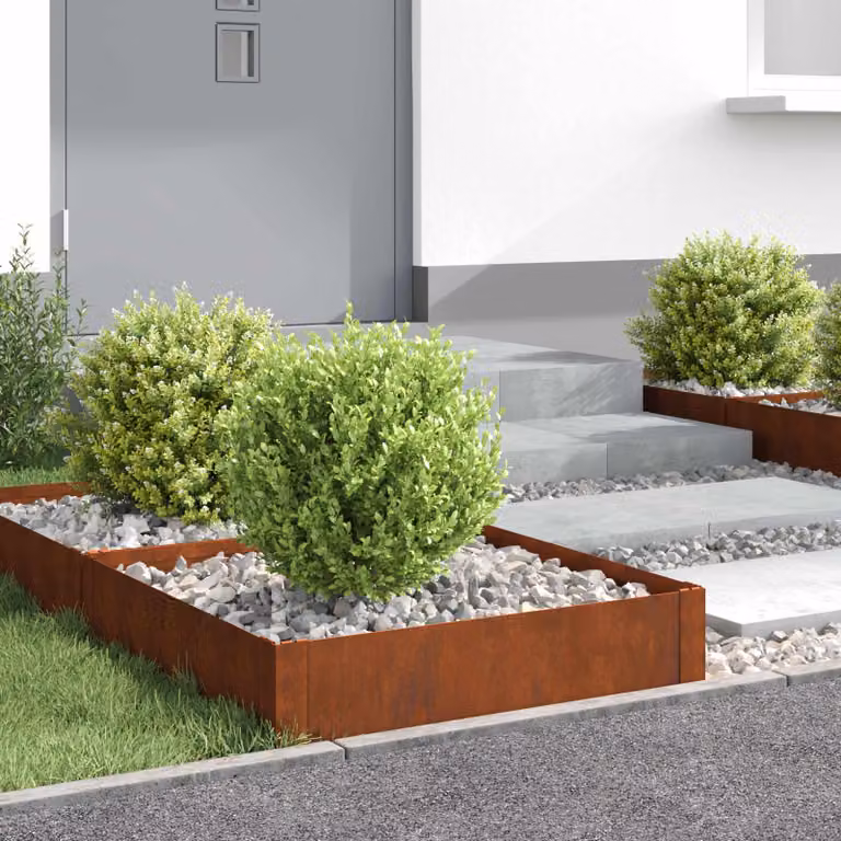 Set di 4 bordure per prato vidaXL in acciaio color ruggine L/P/H: 60 x 60 x 20 cm