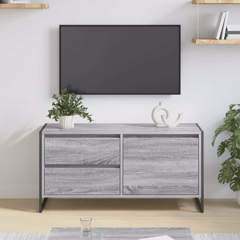 Mobile TV vidaXL in stile industriale, colore grigio, L 100 cm x P 36 cm x H 49,5 cm