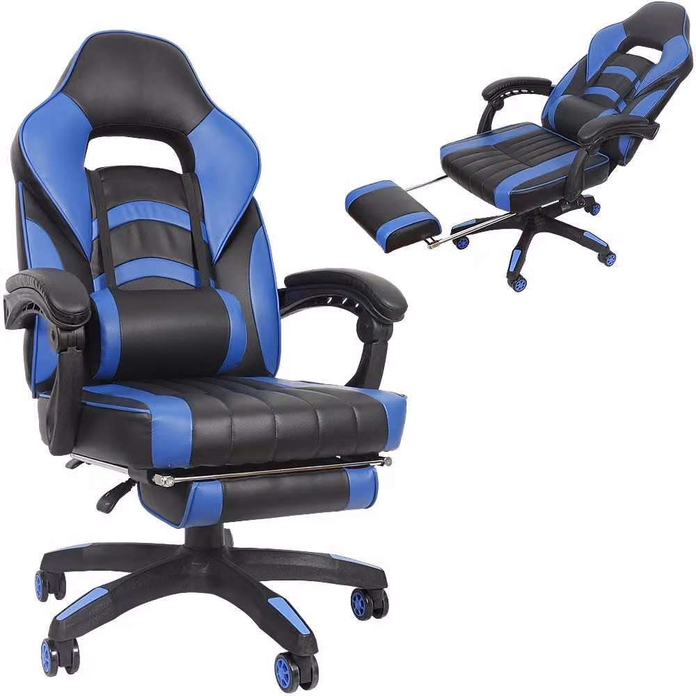 Sedia da gioco blu/nera Poltrona da ufficio Sedia girevole Sedia da ufficio Poggiapiedi da scrivania