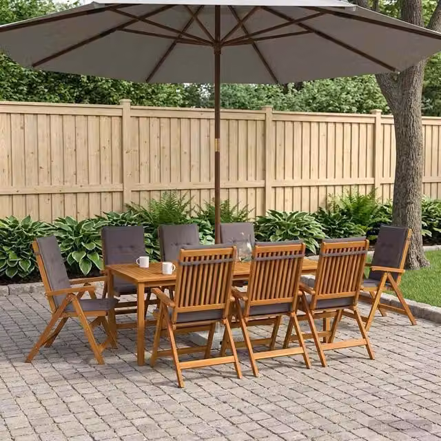 Set da pranzo da giardino vidaXL in legno di acacia marrone con 9 pezzi e cuscini rimovibili