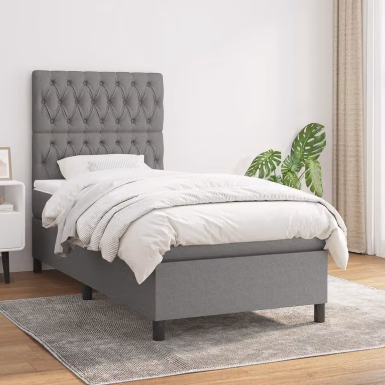 vidaXL Letto Ibrido con Giroletto a Molle e Materasso a Tasche Grigio e Bianco L/P/H: 203 x 100 x 128 cm