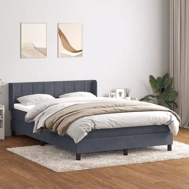 Letto Ibrido con Giroletto a Molle e Materasso vidaXL in Velluto Grigio e Bianco L: 163 cm, P: 213 cm, H: 88 cm – 1