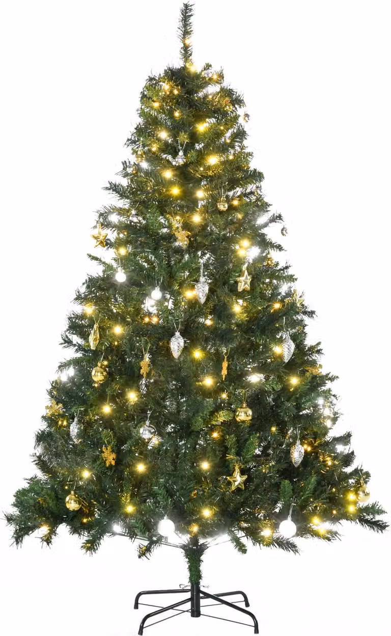 Fortuna Lai Albero di Natale artificiale 180 cm Albero di Natale artificiale con illuminazione a LED, palline, albero di Natale con 745 punte, decorazioni natalizie incl. supporto in metallo per interni