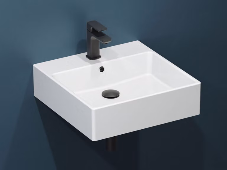 Aqua Bagno Solo Design Lavabo da parete in ceramica 50x50 cm bianco