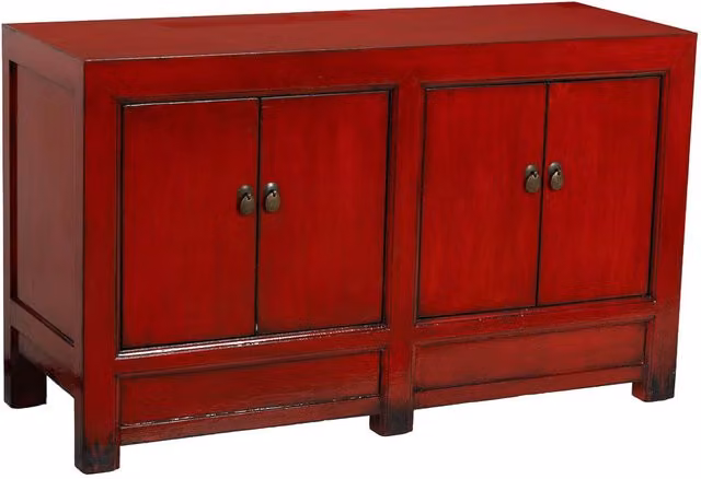 Credenza in legno laccato rosso stile orientale Wanderlust Deco L: 120 cm, P: 45 cm, H: 71 cm – 1