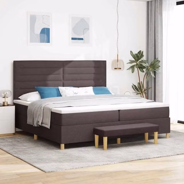 Letto matrimoniale con materasso vidaXL in tessuto marrone scuro L/P/H: 200 x 200 x 128 cm