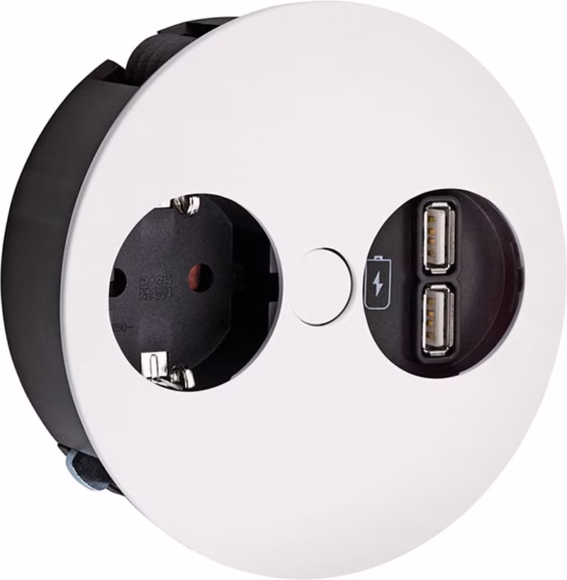 BACHMANN TWIST 931.231 Bianco opaco con presa di corrente con messa a terra e caricatore doppio USB / Standard tedesco / BACHMANN / Presa di corrente