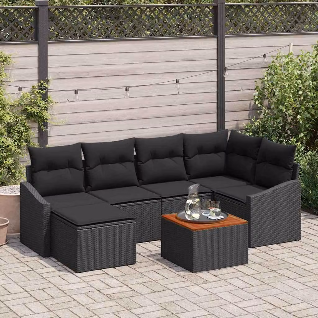 Maison Exclusive - Set Divano da Giardino con cuscino 7 pcs Nero polyrattan