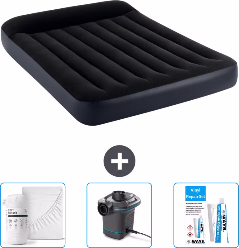 Intex Airbed - Letto matrimoniale - 137 x 191 x 25 cm - Blu scuro - Include lenzuola - Pompa e kit di riparazione