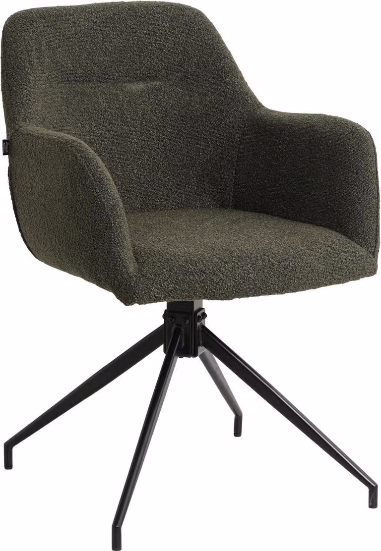 Sedia da pranzo Merlinda verde scuro, sedia girevole, tessuto teddy - girevole a 360°, extra comfort di seduta