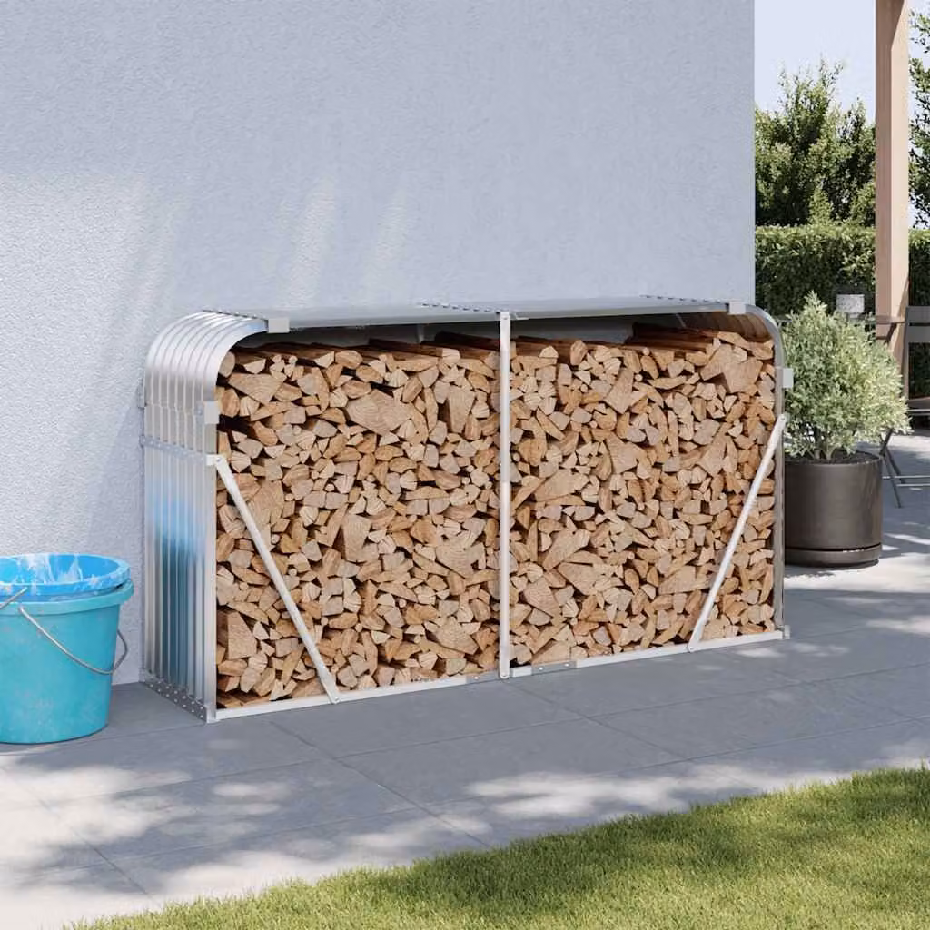 vidaXL Portaceppi in Acciaio Zincato Argento L: 180 cm, P: 45 cm, H: 100 cm
