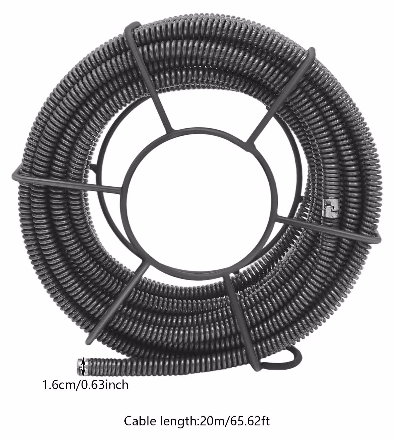 Kit a spirale flessibile per la pulizia dei tubi. Lunghezza: 20 metri. Diametro: 16 mm. Materiale: acciaio al manganese. Spirale per la disostruzione dei tubi