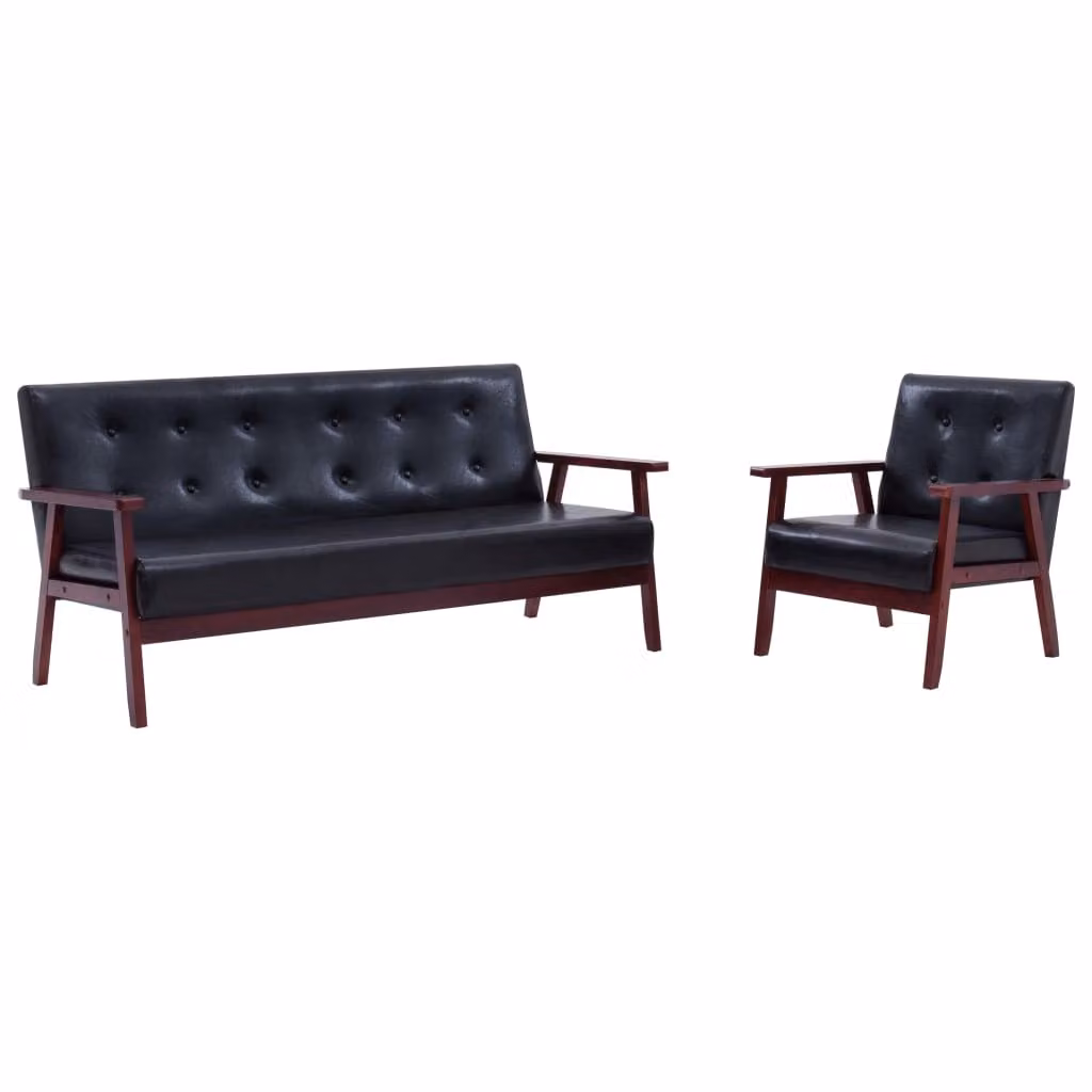 Set divano 2 pezzi vidaXL in ecopelle nera