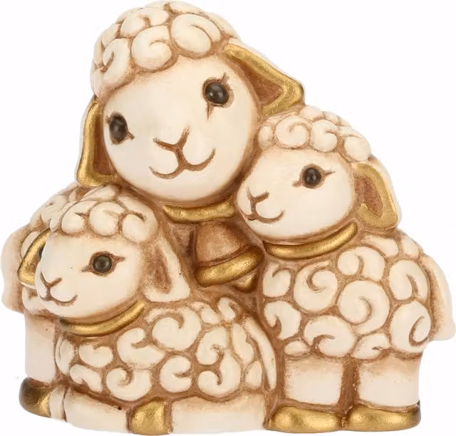 Gruppo di pecore per presepe classico Thun in ceramica bianca